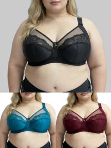 Reggiseno push-up in pizzo intrecciato francese sottile, a copertura totale, con ganci a 4 file per coppa D-H, per sollevamento e supporto del seno e comfort per taglie forti. - Product Image 5