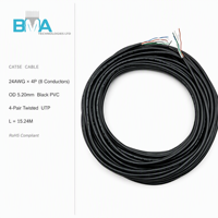 Kabel Jaringan Tembaga Telanjang OEM CAT5E UTP 24AWG 4 Pasang, Selubung PVC Hitam OD5.2mm 15.24M untuk Kabel Ethernet LAN CCTV