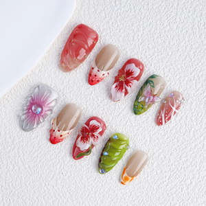 Venta al por mayor 10 piezas 100% hecho a mano acrílico prensa <span class=keywords><strong>en</strong></span> las <span class=keywords><strong>uñas</strong></span> nuevo diseño 3D flor pintada a mano 10 piezas <span class=keywords><strong>uñas</strong></span> artificiales - Product Image 5