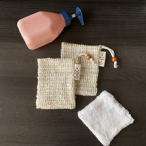 Sac en filet moussant en <span class=keywords><strong>coton</strong></span> et sisal, sac en maille premium, sac de lavage en sisal pour économiser le savon, sac de bain en <span class=keywords><strong>coton</strong></span> et sisal avec perle en bois - Product Image 1