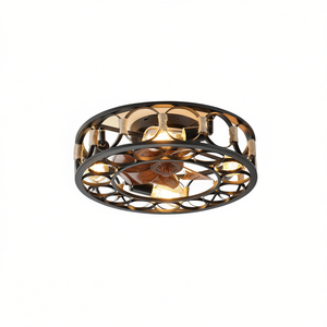 Modern Farmhouse <b>Ceiling</b> Fan 5 Blade Black Iron Flush Mount LED <b>Light</b> <b>Remote</b> <b>Control</b> Industrial Design 6 Speed Reversible - Product Image 1