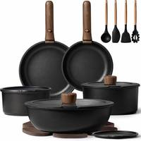 Ensemble de 19 ustensiles de cuisine antiadhésifs avec poignées amovibles, compatible avec les cuisinières à induction et à gaz pour la cuisine à domicile