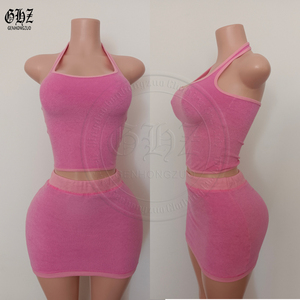 Nuovo Abito Mini Bodycon Rosa Baby con Spalline Halter Personalizzato Collezione <span class=keywords><strong>Primavera</strong></span> 2026, Scollo Quadrato Senza Maniche - Product Image 3