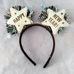 Fascia per capelli a cinque <span class=keywords><strong>stelle</strong></span> per <span class=keywords><strong>capodanno</strong></span> con luci lampeggianti per decorazioni per feste Happy New Year Headband - Product Image 2