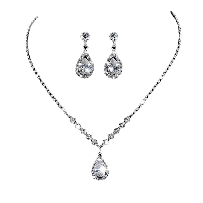 Conjunto de joyería para mujer, collar y pendientes de piedra de circonita cúbica de cristal Simple, conjuntos de joyería para boda, novia, 2022