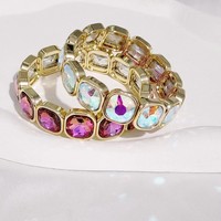 Bracelet en alliage coloré avec strass en verre incrustés de pierres précieuses pour femme, style vacances, jonc, ornement pendulaire, accessoire artisanal