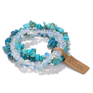 Pulsera de piedra natural, amatista de cuarzo rosa, 3 unidades/juego, joyería elástica, piedras preciosas bohemias, cuentas irregulares de ágata, conjunto de pulsera - Product Image 6
