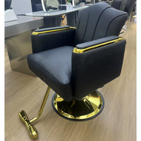 Chaise de barbier moderne petit salon de coiffure noir et or pour salon de coiffure chaise de barbier de luxe à base ronde pour hommes à vendre