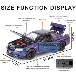 Coche de Metal Fundido a Presión 1:32 <span class=keywords><strong>Nissan</strong></span> Skyline <span class=keywords><strong>GTR</strong></span> con Sonido, Luces, Puertas Abribles y Función de Retroceso, Modelo de Aleación para Exhibición, Regalo para Niños - Product Image 4
