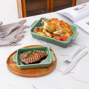 Juego de bandejas para hornear de cerámica cocidas en horno, cuadradas de 8.5 y 12.5 pulgadas, con doble asa, aptas para horno, para uso doméstico. - Product Image 1