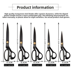 Manganese Steel Tailor <b>Scissors</b> Stock Plastic Coated Handle Thickened <b>Sewing</b> Fabric Household PH36 Black PH36 Black Manganese - Product Image 2