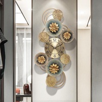 Horloge murale en métal de luxe 86X40CM, fleur d'entrée de salon, chambre créative, décoration de maison silencieuse, livraison directe atmosphérique DDP