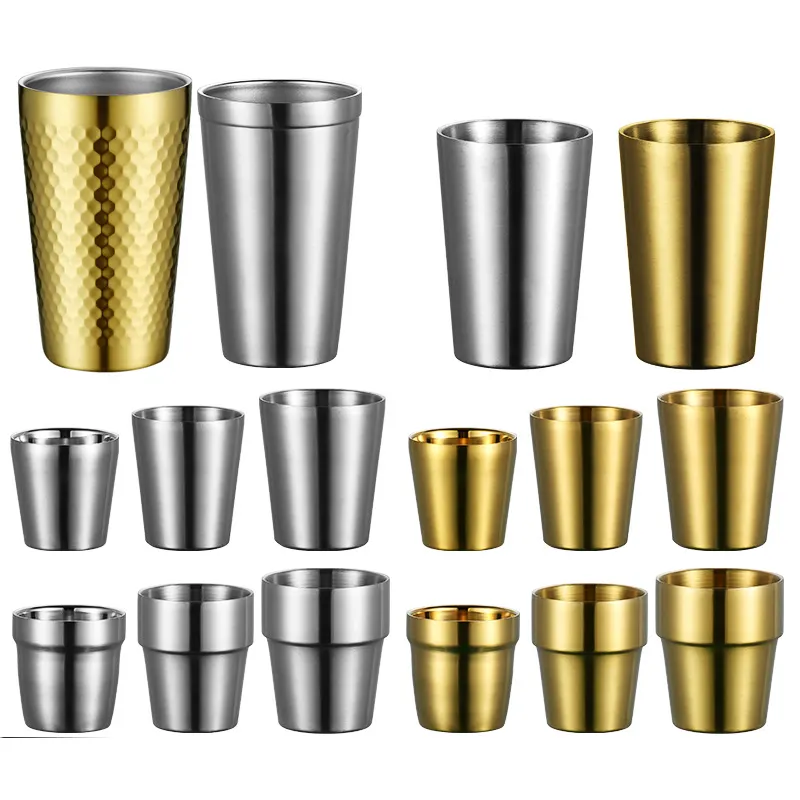 Stackable Korean Style 6oz 10oz Steel Beer Mug Double Wall Stainless Steel Tumbler Tea Drinking Cup