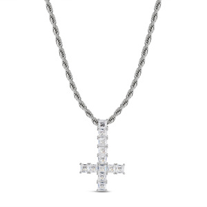 Playboi Carti Inverted <b>Cross</b> Princess Cut Diamond Pendant Necklace Men's Hip Hop Jewelry Everyday Wear Festivals - Product Image 1