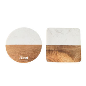 Sous-verres modernes personnalisés en bois d'acacia et marbre-parfaits pour le café et la table à manger, la décoration de bureau à domicile - Product Image 1