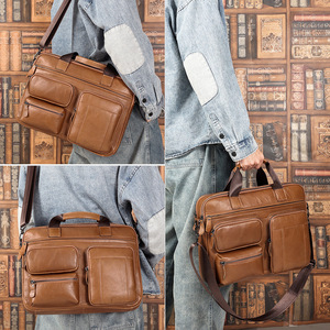 Men's Genuine Leather <b>Briefcase</b> 15.6 Inches Multi-functional Business Travel Shoulder Crossbody Bag - Product Image 2