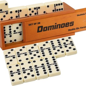Boîte à dominos en bois, boîte de rangement pour jeux d'échecs et de cartes en bois massif avec couvercle coulissant carré - Product Image 5