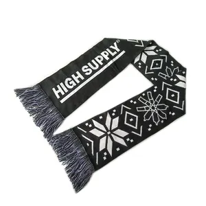 winter custom jacquard knit tassel scarf