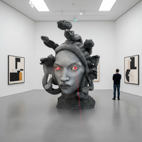 Sculpture cinétique géante en fibre de verre pour extérieur, personnalisée, avec yeux laser, décoration de statue énorme, installation de buste de Méduse