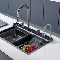 Robinet de cuisine intelligent multifonction EVSON avec affichage numérique, cascade, évier rectangulaire à cuve unique et lave-tasses – Garantie 2 ans