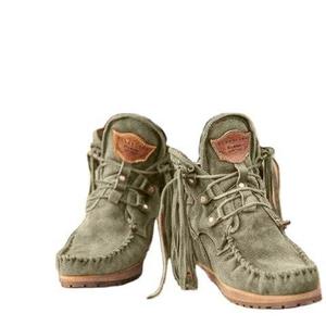 Bottines en daim pour femmes, à lacets, bout rond, avec pompon, talon compensé, doublure en polaire, bottines d'automne - Product Image 4