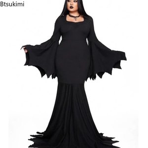 Costume d'Halloween pour femme, robe longue noire gothique à manches chauve-souris, style maîtresse de la terreur, inspirée de <span class=keywords><strong>Morticia</strong></span> Addam, tenue de <span class=keywords><strong>famille</strong></span> pour adulte - Product Image 1