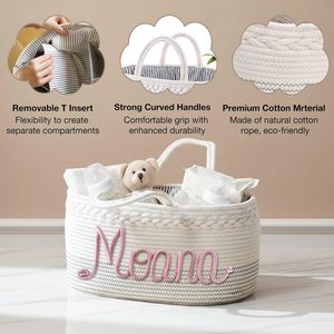 Organizador de Pañales Personalizado <span class=keywords><strong>con</strong></span> <span class=keywords><strong>Nombre</strong></span>, Cesta de Almacenamiento de Cuerda de Algodón para Artículos Esenciales del Bebé, para Niños y Niñas - Product Image 2