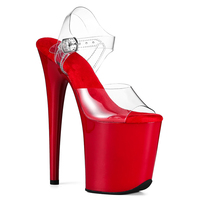 Sandales d'été sexy à talons hauts en PVC électroplaqué pour pole dance, 20 cm, à bout ouvert, plateforme, dessus transparent, boucle à la cheville, décorées de strass