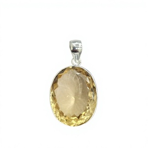 925 Sterling Silver Natural <b>Citrine</b> Oval Gemstone <b>Pendant</b> Handmade Luxury Fine Jewelry Manufacturer Jaipur India - Product Image 1