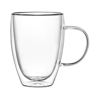 Tasses à café modernes en verre borosilicate à double paroi isolées avec poignée transparente pour fêtes, cappuccino, boissons chaudes et froides