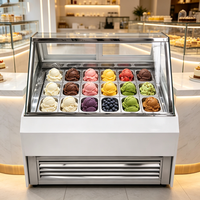 Congélateur vitrine autoportant en verre pour crème glacée avec refroidissement par ventilateur, -18~-22°C ° Vitrine avec éclairage LED et congélateur pour glacier
