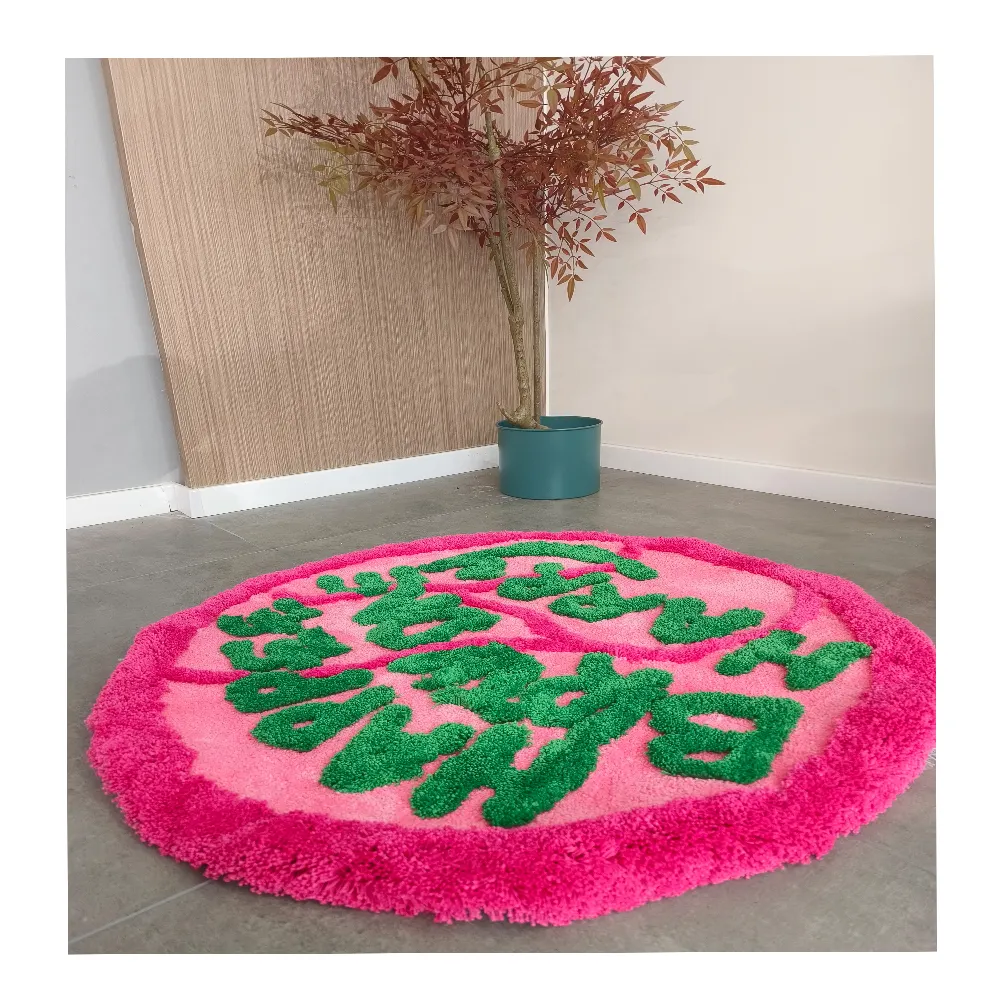 Non-Slip Round Center Rug Anti Slip Rubber Back Machine Washable Fluffy Microfiber Floor Mats 3D Cute Tufting Cake Carpet