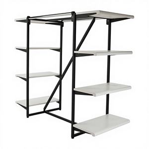 Nouveau design Modes d'utilisation multiples Double tige de suspension Cadre noir avec étagères grises Présentoir à vêtements Porte-vêtements - Product Image 1