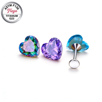 G23 Freya Body ASTM-F136 Titane Zircon en forme de cœur Anneau de piercing pour lèvre, Labret à dos plat sans filetage à enfiler, Bijou pour cartilage d'oreille