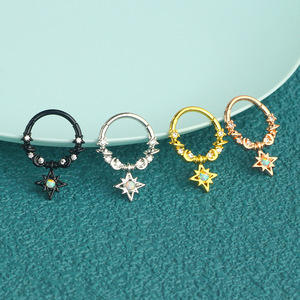Rame CZ cerchio stella del sole con palo in acciaio inox | Pianeta luna Clicker anello <span class=keywords><strong>per</strong></span> setto elica Daith cartilagine Piercing - Product Image 6