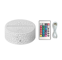 Lampe de nuit moderne en acrylique ABS 3D, 16 couleurs, avec base, télécommande, alimentation par piles/USB, lampe LED à intensité variable pour la décoration de la maison