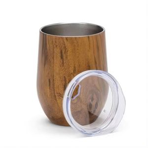 Custom Logo Printed 12Oz Coffee Stainless Steel Stemless Wine Glass Tumbler Mugs <b>Cup</b> Wholesale With Sliding Lid and Straw - Product Image 2