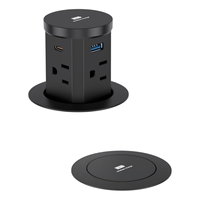 Endüstriyel Pnömatik Kaldırılabilir Priz, 4 Prizli, 2 USB-C 15W Kablosuz Şarjlı, IP22 Güvenlik Kapaklı, Mutfak ve Masa İçin