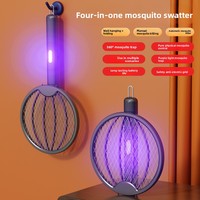 Nouvelle raquette anti-moustiques électrique télescopique rechargeable par USB, pliable, en PP, pour la maison, 2-en-1
