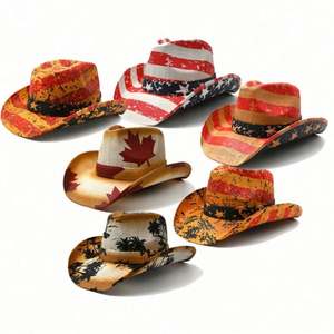 Sombrero de Vaquero Unisex de Paja con Diseño de Bandera Americana, Transpirable, Cómodo, con Ala Moldeable, para Viajes y Pesca, Uso en las Cuatro Estaciones - Product Image 1