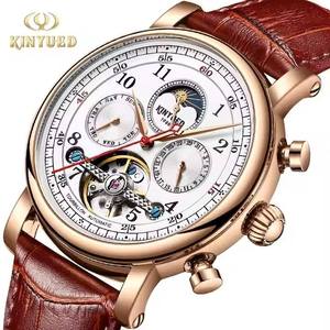 Reloj Mecánico para Hombre KINYUED, Automático, Tourbillon, Fase Lunar, Correa de Cuero, Lujoso, Cristal Mineral Endurecido, Venta al Por Mayor - Product Image 1