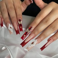 Nouvelles Ongles Artificiels Rouges Faits Main à la Mode, Ongles en Gel à Presser de Haute Qualité avec Design, Faux Ongles