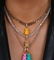 Fashion perhiasan baru Pink lucu Resin kerajinan beruang jimat liontin akrilik liontin beruang transparan untuk DIY membuat kalung