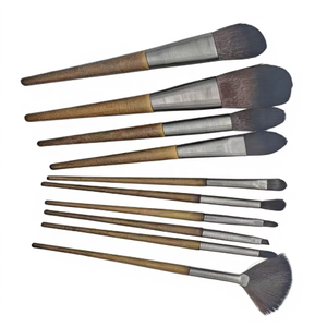Juego de 10 Brochas de Maquillaje de Lujo, Fibra Sintética, Mango de Madera de Alta Calidad, Brocha Plana, Delineador de Ojos, Corrector, Rubor, Polvo - Product Image 1