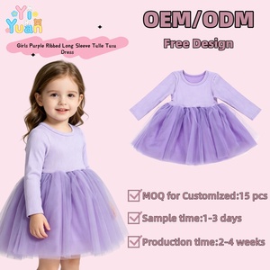 Bellissimo Vestito a Maniche Lunghe in Tulle a Costine Lavanda per Bambine, Ideale per Celebrazioni all'Asilo, Giornate di Gioco, Attività Indoor e Giochi di Travestimento - Product Image 1