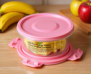 O8 Round Large 1000ml <b>Glass</b> Storage <b>Container</b> With Clip On Lid For Kitchen Food Preservation - Product Image 2