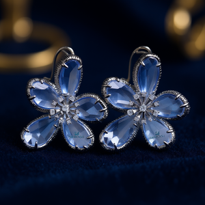 Orecchini Pendenti a Fiore Swarovski con Cristalli Blu, Placcati in Rodio, Gioielli da Festa per Donne, Montatura in Argento 925 - Product Image 2