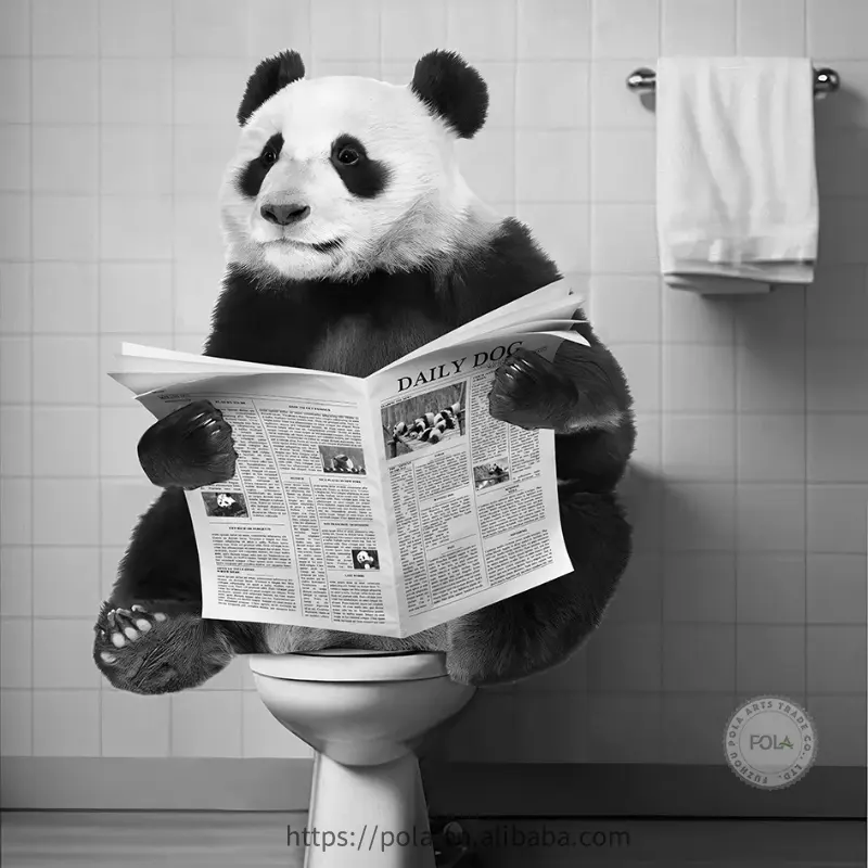 Badkamer Muur Schattige Grappige Dieren Poster Print Bad Wc Humor Canvas Schilderij Koe Panda Lezen Krantenkamer Home Decor