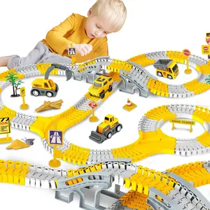 STEM Building Pliable Race Cars Trucks Track Sets 255 pcs Construction Race Track Vehicle Toys for Toddlers