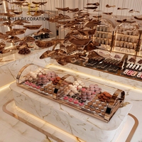 Vitrine de boulangerie en verre feuilleté pour l'aménagement intérieur de boutiques de pâtisserie, comptoir de présentation de confiseries en marbre